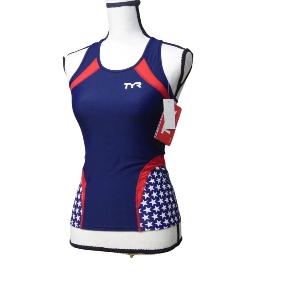 TYR Competitor Sport Female Tank Top, Navy/Red/Stars, Sz. S